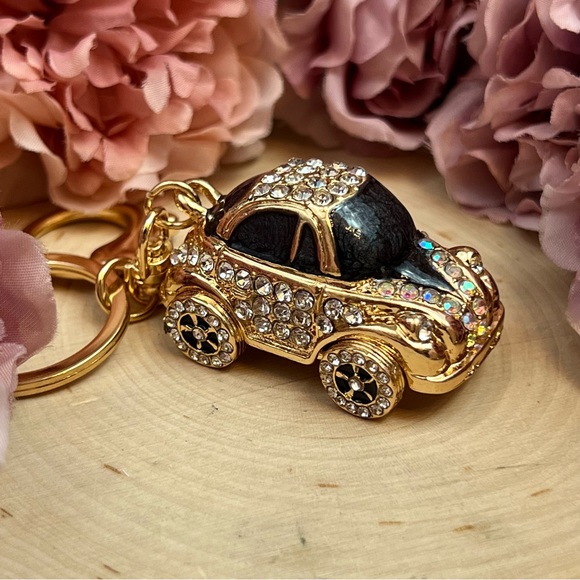 Retro Black and Gold Crystal Coupe Car Keychain Charm - Picture 4 of 16